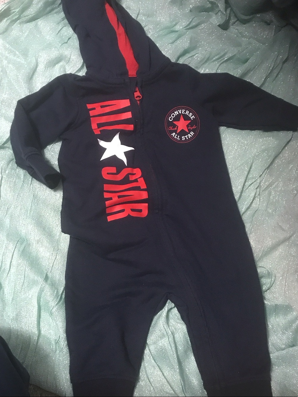 Converse Navy and Red Baby Hooded Zip Jumpsuit